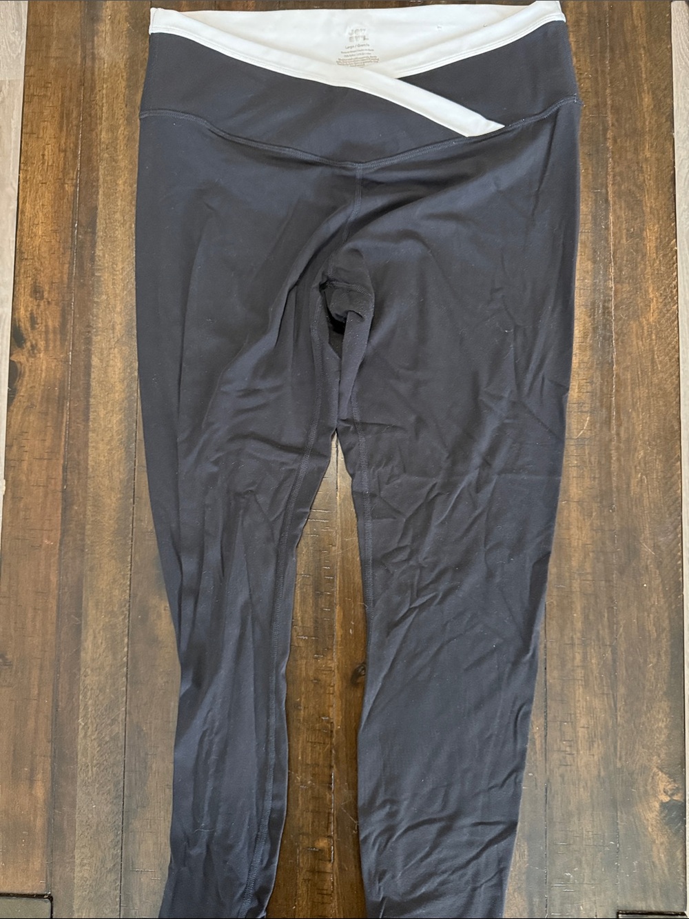 JoyLab Black Leggings with White Fold-Over Waistband